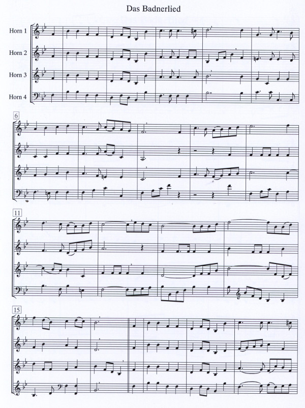 Pflaum, Matthias (Arr.)&nbsp;&nbsp;Das Badnerliedund+Der gute Kamerad+In München steht ein Hofbräuhaus&nbsp;&nbsp;für 4 Hörner