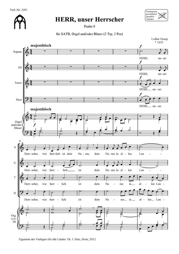 Graap, Lothar, HERR, unser Herrscher&nbsp;&nbsp;SATB, Orgel oder Bläser&nbsp;&nbsp;