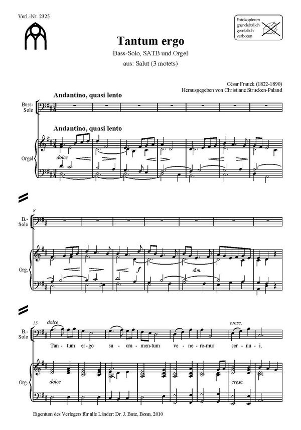Franck, César, Tantum ergo&nbsp;&nbsp;B-Solo, SATB und Orgel&nbsp;&nbsp;