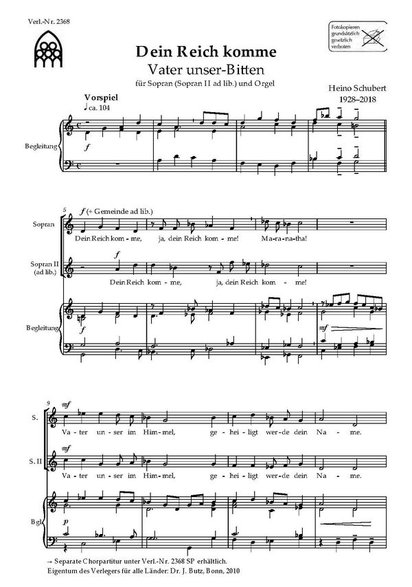 Schubert, Heino, Dein Reich komme&nbsp;&nbsp;Oberstimmenchor (S, S II und Gem. ad lib.) und Tasteninstr.&nbsp;&nbsp;