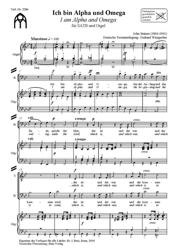 John Stainer, Ich bin Alpha und Omega (dt./engl.)&nbsp;&nbsp;SATB und Orgel&nbsp;&nbsp;