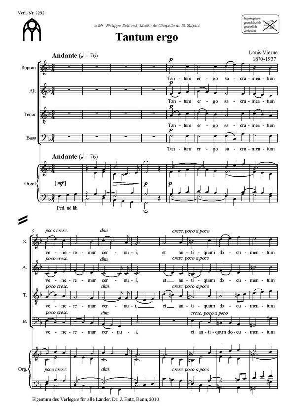 Louis Vierne, Tantum ergo&nbsp;&nbsp;SATB und Orgel&nbsp;&nbsp;
