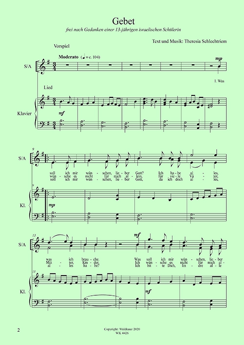 Theresia Schlechtriem, Gebet&nbsp;&nbsp;SATB und FC&nbsp;&nbsp;