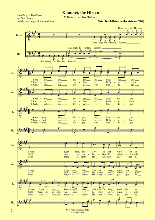 Theresia Schlechtriem, Kommet, ihr Hirten SATB&nbsp;&nbsp;SATB&nbsp;&nbsp;