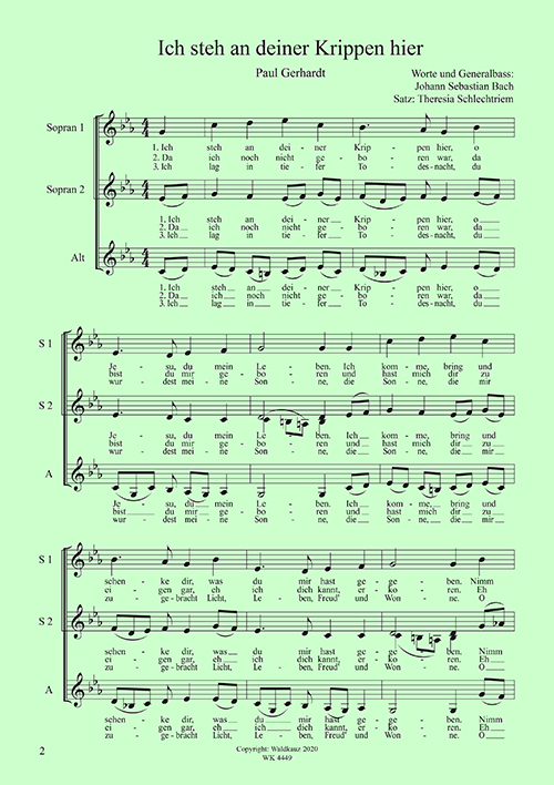 Theresia Schlechtriem, Ich steh an deiner Krippen hier&nbsp;&nbsp;SSA Chor&nbsp;&nbsp;