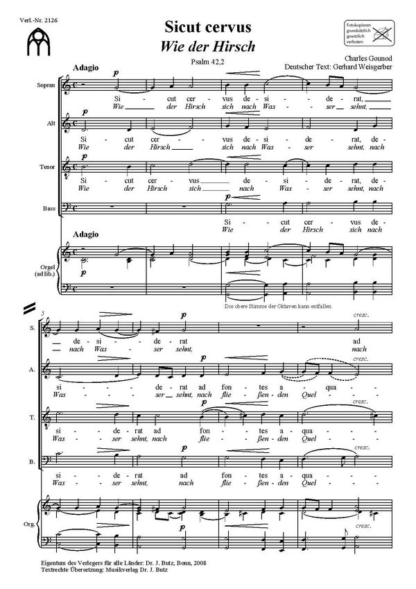 Gounod, Charles, Sicut Cervus&nbsp;&nbsp;SATB und Orgel ad lib.&nbsp;&nbsp;