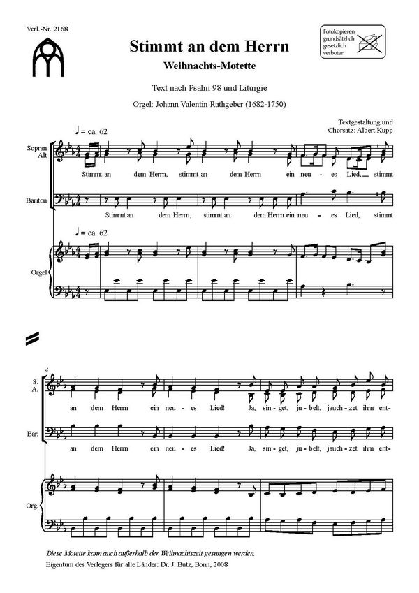 Kupp, Albert, Stimmt an dem Herrn&nbsp;&nbsp;SABar und Orgel&nbsp;&nbsp;