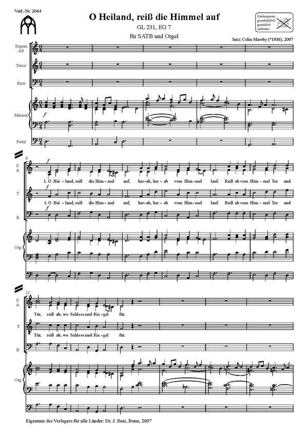 Mawby, Colin, O Heiland, reiss die Himmel auf&nbsp;&nbsp;SATB und O&nbsp;&nbsp;