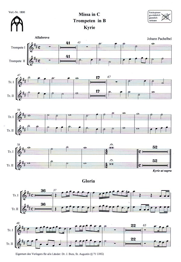 Missa in C&nbsp;&nbsp;für gem Chor, Orchester und Orgel&nbsp;&nbsp;Stimmenset