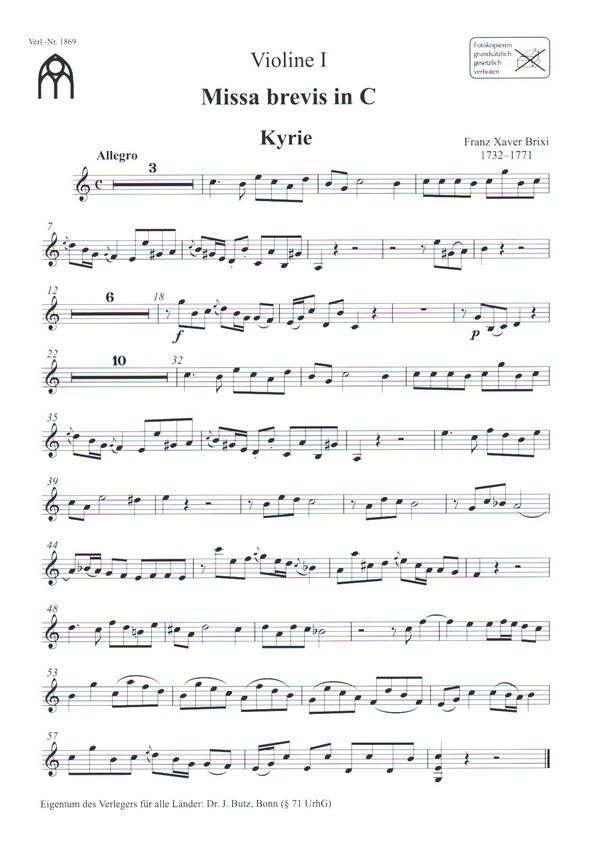 Missa brevis in C  für Soli, gem Chor und Orchester  Stimmenset