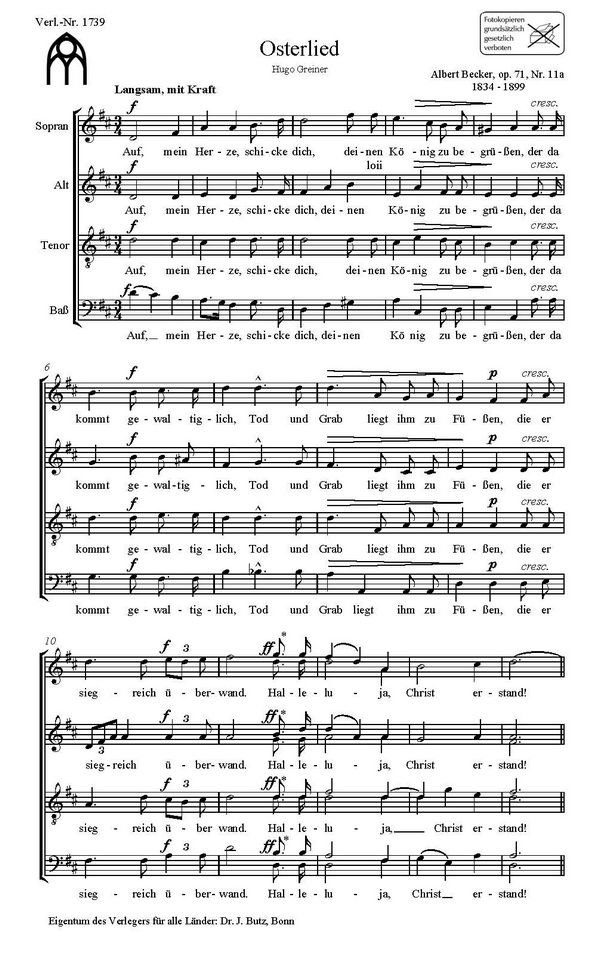 Becker, Albert, Auf, mein Herze, schicke dich&nbsp;&nbsp;SATB&nbsp;&nbsp;