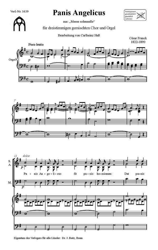 Franck, César, Panis angelicus&nbsp;&nbsp;SABar und Orgel&nbsp;&nbsp;