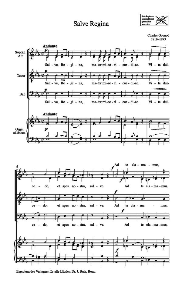 Gounod, Charles, Salve Regina&nbsp;&nbsp;SATB und Orgel&nbsp;&nbsp;