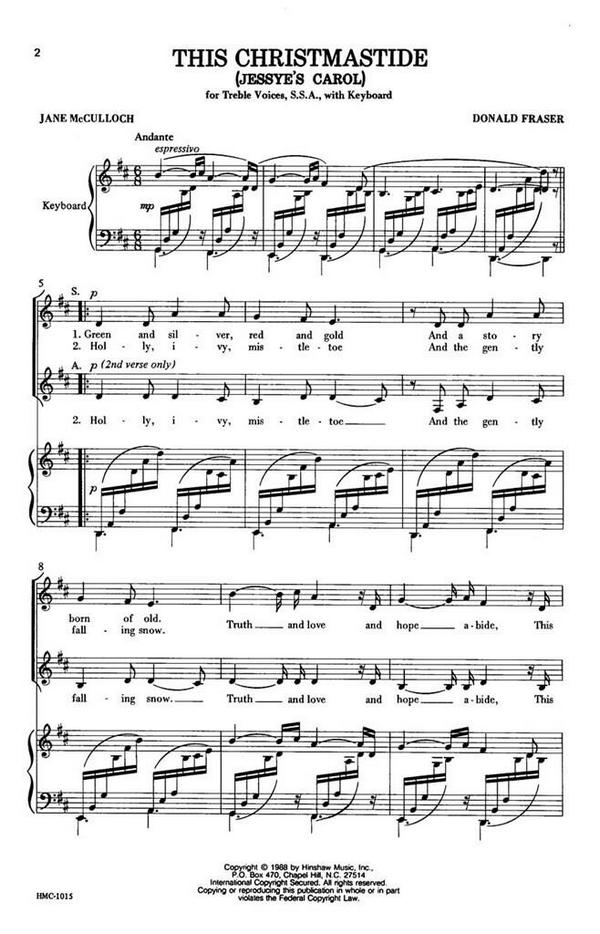 Donald Fraser, This Christmastide (Jessye's Carol)&nbsp;&nbsp;SSA and Keyboard&nbsp;&nbsp;Choral Score