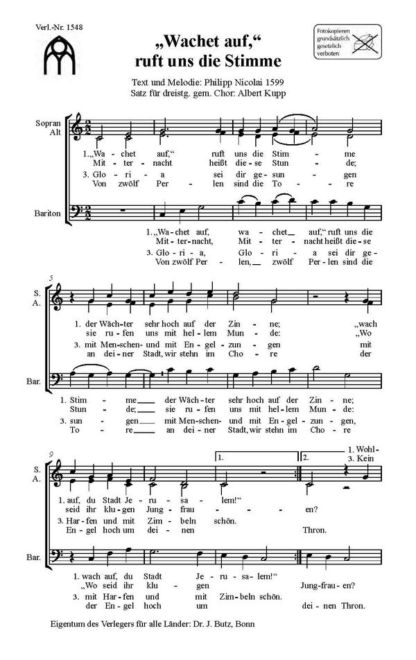 Kupp, Albert, Wachet auf, ruft uns&nbsp;&nbsp;SABar&nbsp;&nbsp;
