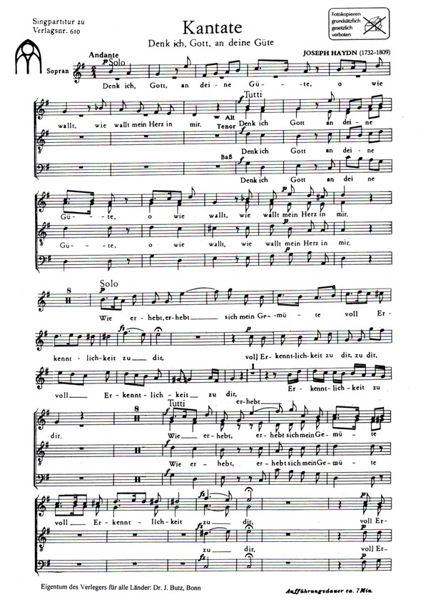 Denk ich, Gott, an deine Güte  für Sopran-Solo, gem Chor und Orgel  Chorpartitur