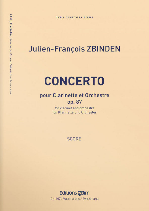 Julien-François Zbinden, Concerto&nbsp;&nbsp;Clarinet and Orchestra&nbsp;&nbsp;Studienpartitur