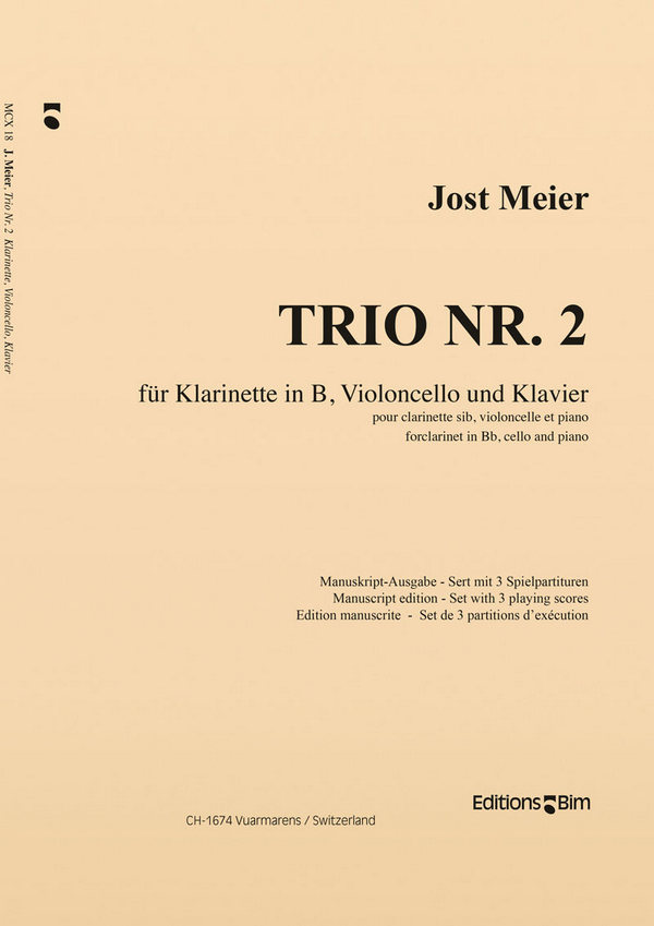 Jost Meier, Trio Nr. 2&nbsp;&nbsp;Clarinet, Cello and Piano&nbsp;&nbsp;Stimmensatz