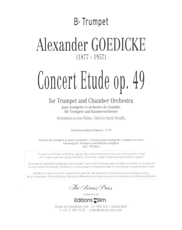 Concert Etude op.49  for trumpet and chamber orchestra  parts