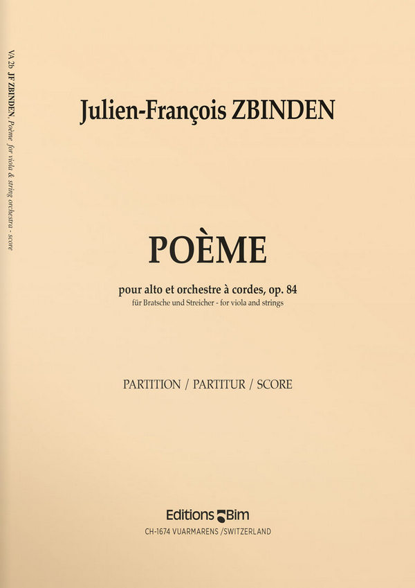 Julien-François Zbinden, Poème&nbsp;&nbsp;Viola and String Orchestra&nbsp;&nbsp;Partitur