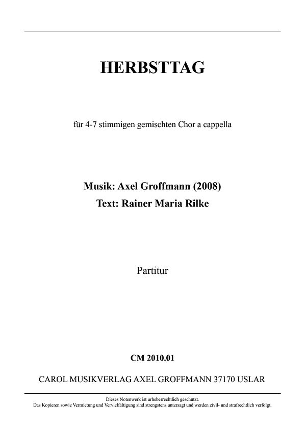 Herbst (Herbsttag)  für gem Chor a cappella  Partitur
