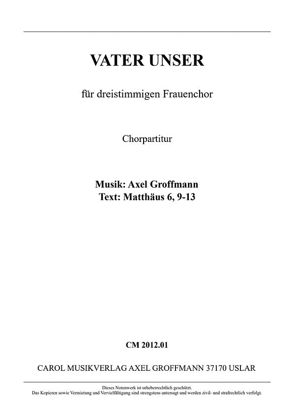 Vater unser  dreistimmiger Frauenchor  Chorpartitur