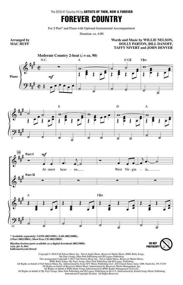 Bill Danoff_Dolly Parton_John Denver_Taffy Nivert_Willie Nelson, Forev&nbsp;&nbsp;2-Part Choir&nbsp;&nbsp;Chorpartitur