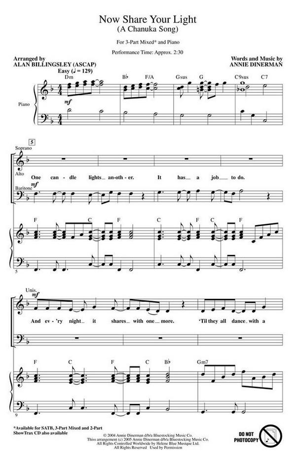 Annie Dinerman, Now Share Your Light (A Chanuka Song)&nbsp;&nbsp;3-Part Mixed Choir&nbsp;&nbsp;Chorpartitur