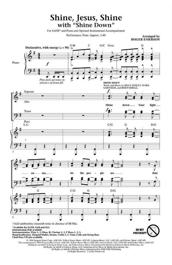 , Shine Jesus Shine (with Shine Down)&nbsp;&nbsp;SATB&nbsp;&nbsp;Chorpartitur