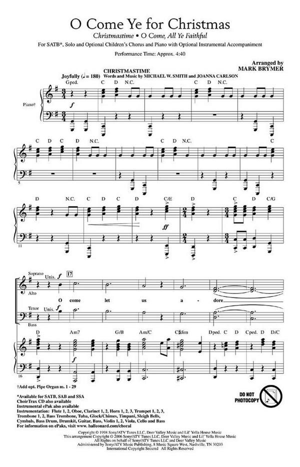 , O Come Ye for Christmas (Medley)&nbsp;&nbsp;SATB&nbsp;&nbsp;Chorpartitur