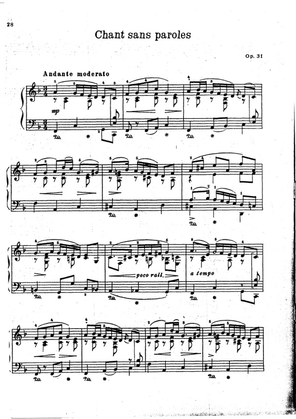 Chant sans paroles op.31  für Klavier solo  ARCHIVKOPIE