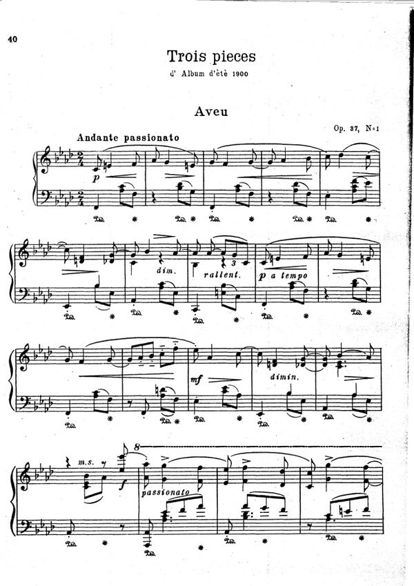 3 Stücke / 3 Pieces op.37, 1 Aveu  für Klavier solo  ARCHIVKOPIE