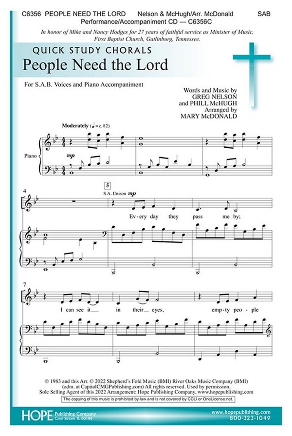 People need the Lord&nbsp;&nbsp;for mixed choir (SAB) and piano&nbsp;&nbsp;choral score