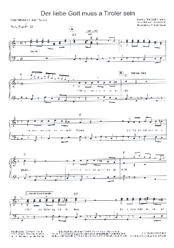 Der liebe Gott muss ein Tiroler sein -:&nbsp;&nbsp;für Klavier (mit Texten und Akkorden)&nbsp;&nbsp;