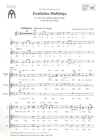 Festliches Halleluja&nbsp;&nbsp;für Chor und Orgel (Gemeinde und Orchester ad lib)&nbsp;&nbsp;Chorpartitur