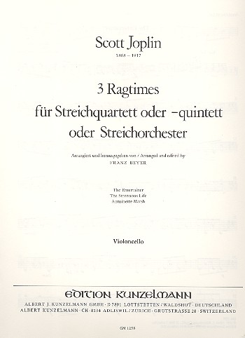 3 Ragtimes  für 4-5 Streicher (Streichorchester)  Violoncello