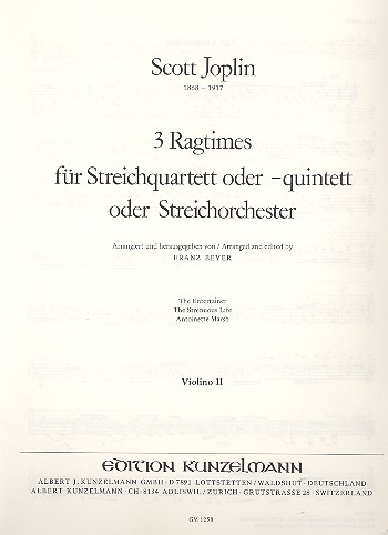 3 Ragtimes  für 4-5 Streicher (Streichorchester)  Violine 2