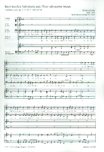 Inter brachia Salvatoris mei SWV82  und  Ecce advocatus meus SWV84&nbsp;&nbsp;für gem Chor und Orgel&nbsp;&nbsp;Partitur