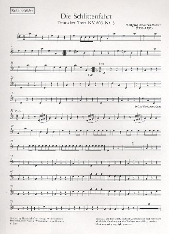 Die Schlittenfahrt KV605,3&nbsp;&nbsp;für Blockflötenchor und Begleitinstrumente&nbsp;&nbsp;Bassblockflöte