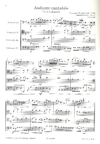 Andante cantabile  für 4 Violoncelli  Partitur und Stimmen
