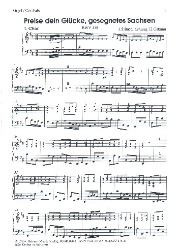 Preise dein Glücke gesegnetes Sachsen BWV215  für Soli, gem Chor und Orchester  Orgel