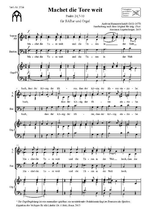 Machet die Tore weit&nbsp;&nbsp;für gem Chor (SAM) und Orgel&nbsp;&nbsp;Partitur