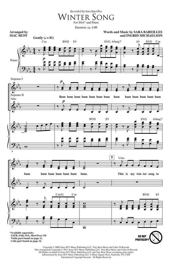 Winter Song  for female chorus and piano (violin and cello ad lib)  score and string parts