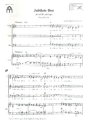 Jubilate Deo&nbsp;&nbsp;für gem Chor und Orgel&nbsp;&nbsp;Partitur
