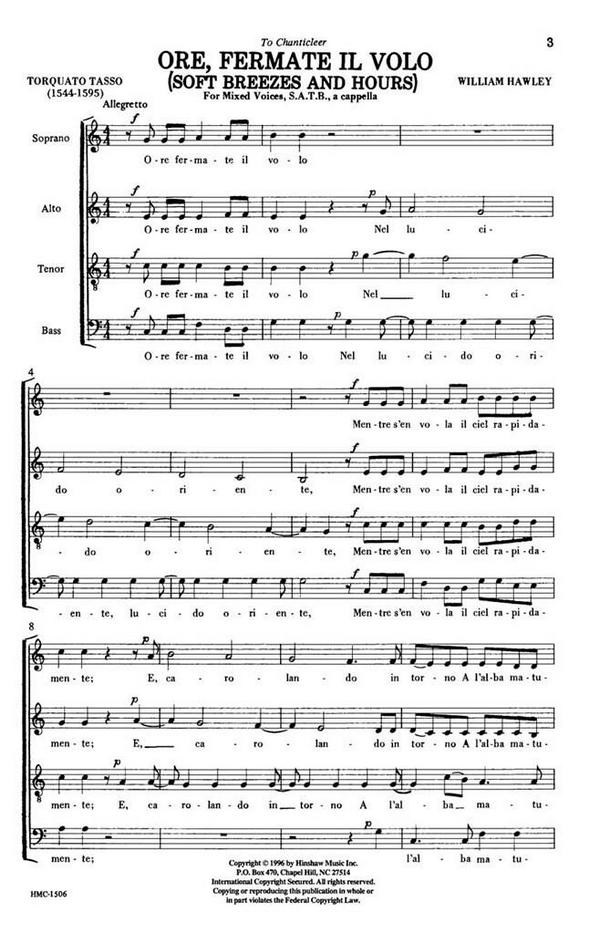Ore, fermate il volo&nbsp;&nbsp;for mixed chorus a cappella&nbsp;&nbsp;score (it)