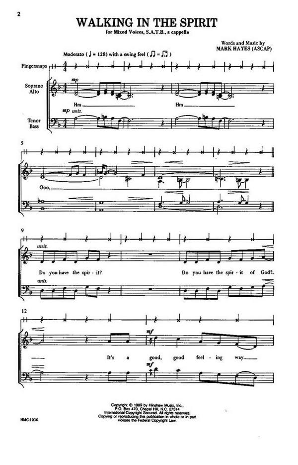 Walking in the spirit&nbsp;&nbsp;for mixed chorus a cappella&nbsp;&nbsp;score