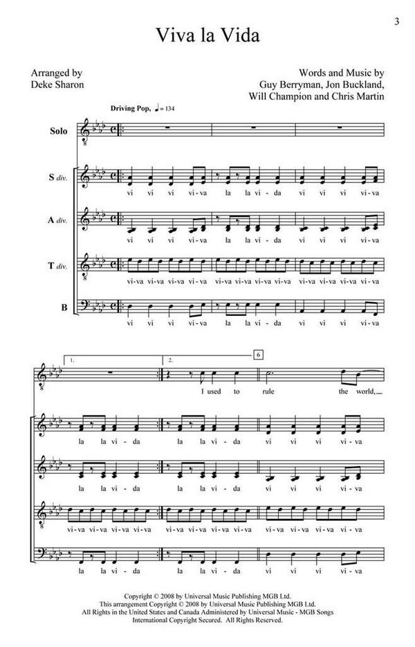 Viva la Vida&nbsp;&nbsp;for solo, mixed chorus (SSSAAATTB) a cappella&nbsp;&nbsp;score