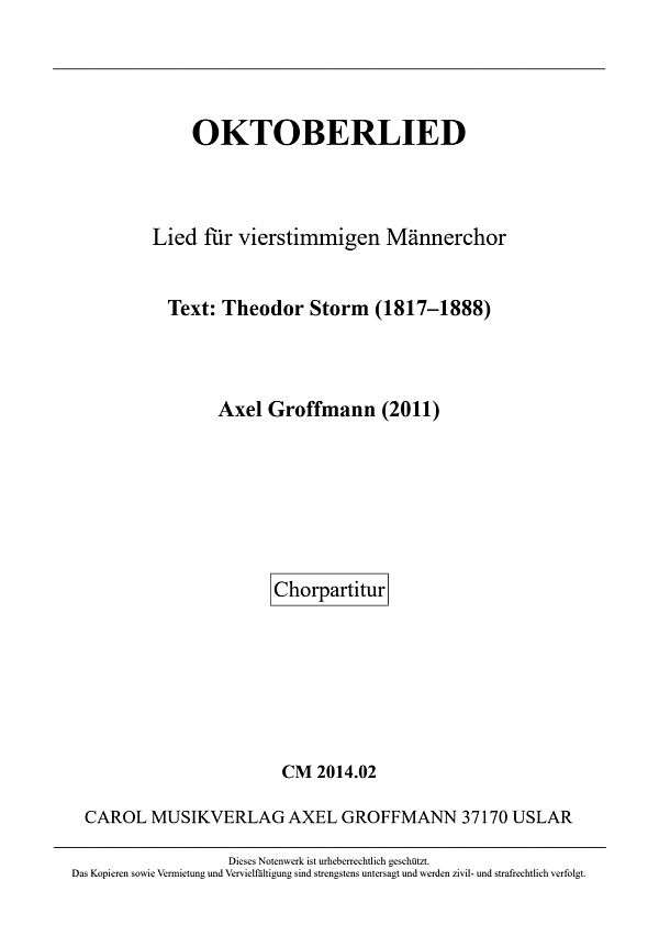 Oktoberlied  für 4-stimmigen Männerchor a cappella  Chorpartitur