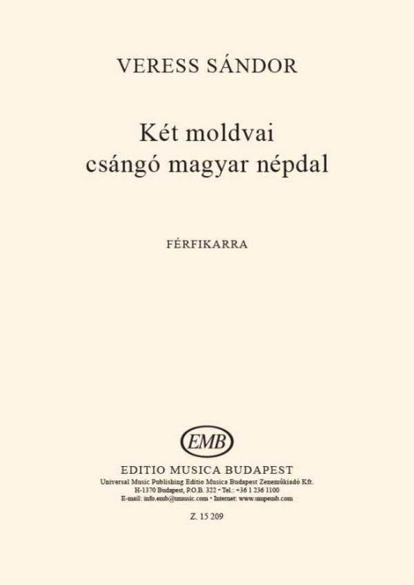 Két moldvai csángó magyar népdal  Upper Voices  Choral Score