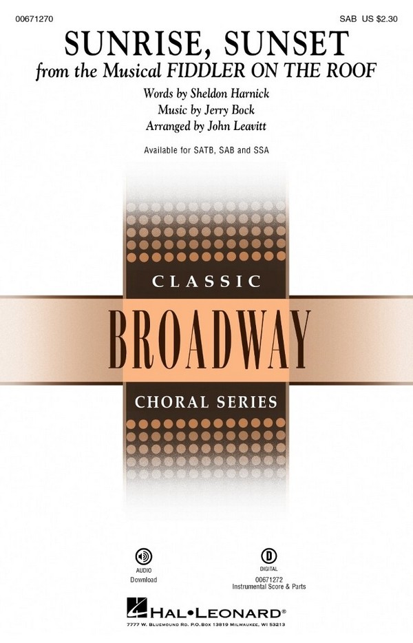 Sunrise, Sunset  SAB  Choral Score